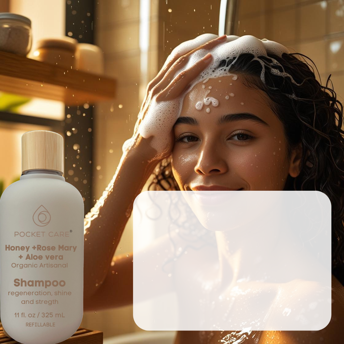 POCKETCARE - Shampoo Orgánico de Miel, Aloe Vera y Romero - Reparador Intenso para Cabello Dañado - Hidratación Natural, Anticaída y Crecimiento - Sin Sulfatos, Parabenos ni Siliconas - 100% Natural y Vegano 325ml