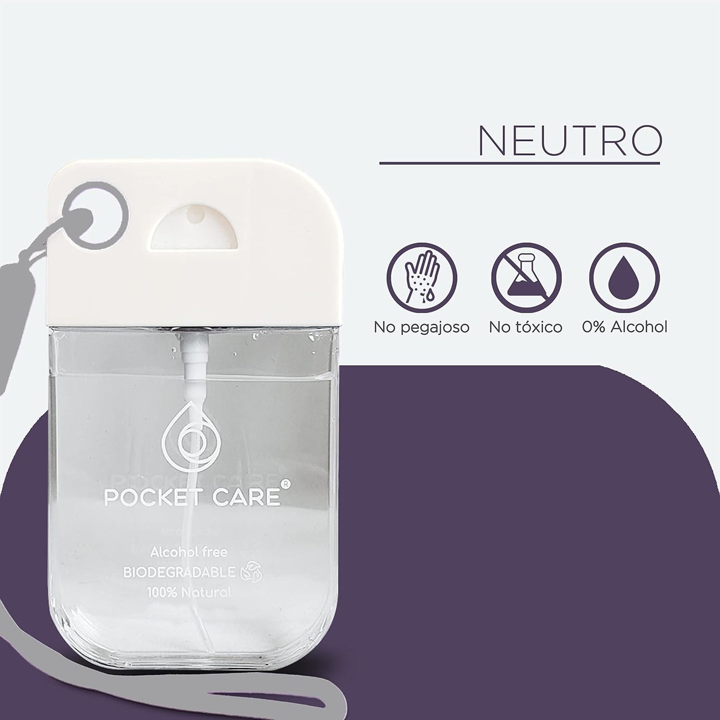 Desinfectante Spray - Sin Alcohol 45ml - NEUTRO Antibacterial Spray de Bolsillo Orgánico Sanitizante para Manos - Hand Sanitizer Sin Perfume - 100% Natural