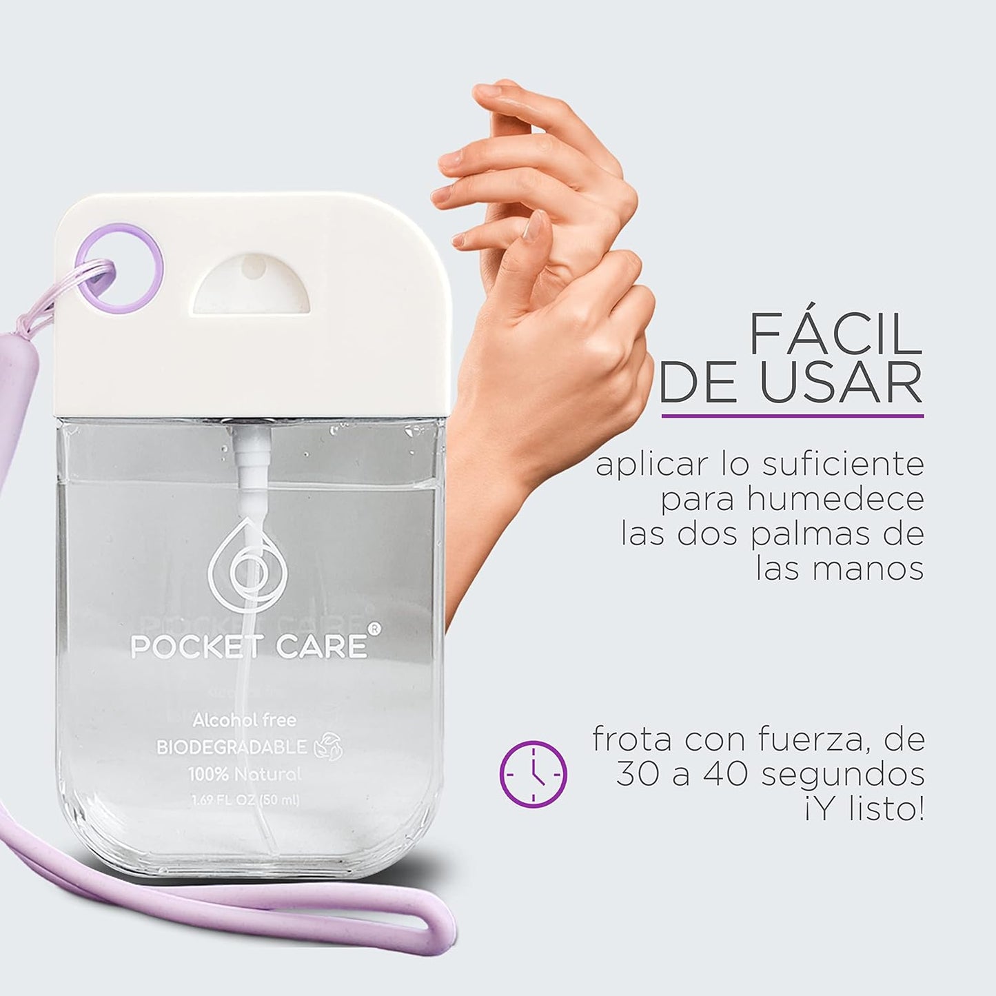 Pocket Care Uva Desinfectante Spray - Sin Alcohol 45ml - Antibacterial Spray de Bolsillo Orgánico | Sanitizante para Manos - Hand Sanitizer | Aroma Uva - 100% Natural