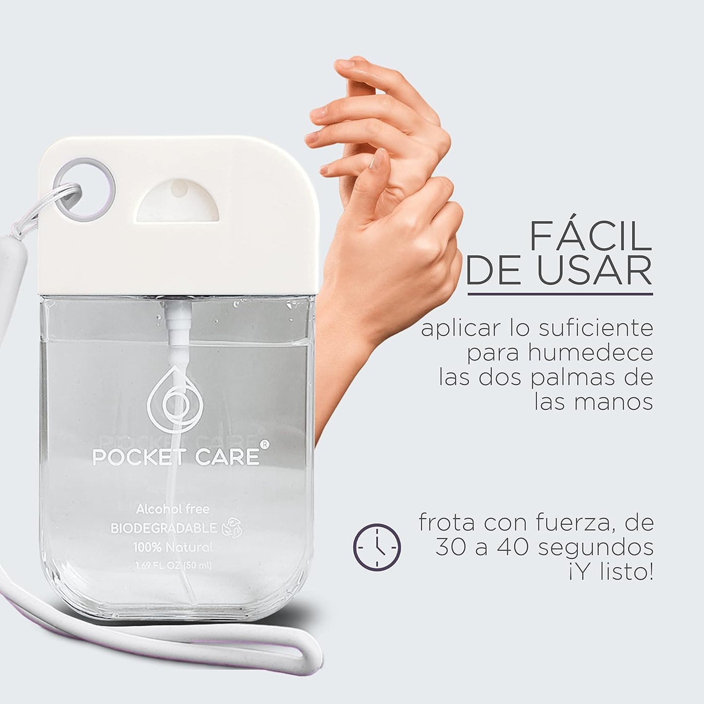 Desinfectante Spray - Sin Alcohol 45ml - NEUTRO Antibacterial Spray de Bolsillo Orgánico Sanitizante para Manos - Hand Sanitizer Sin Perfume - 100% Natural