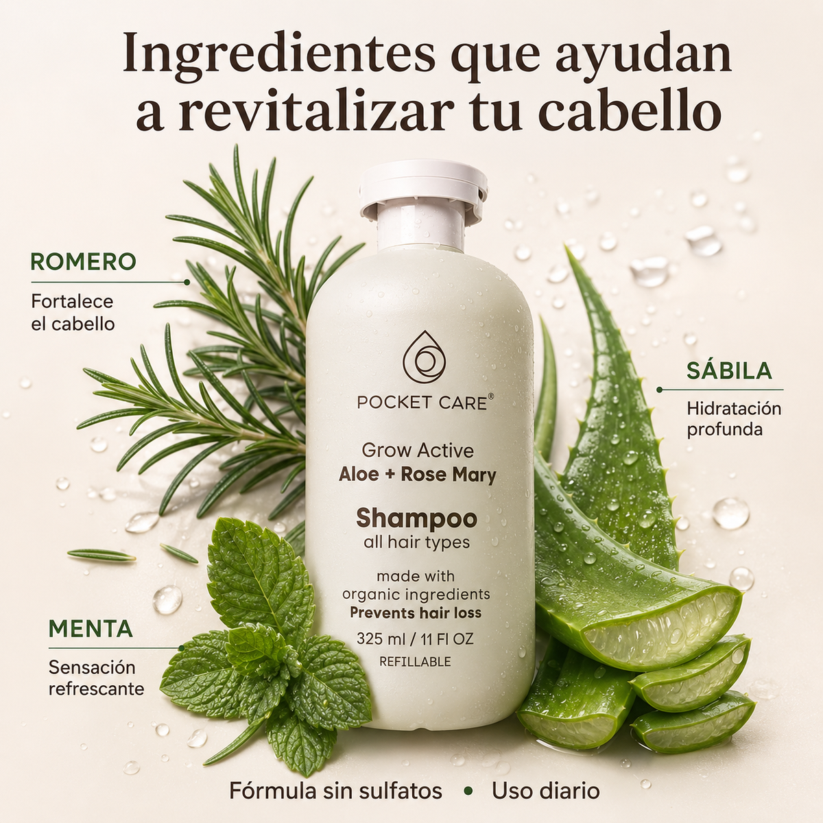 Kit Shampoo de Sábila 325ml + Refill 200ml | Pocket Care
