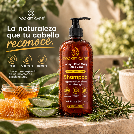 Shampoo para Cabello Seco o Maltratado — Nutrición y Suavidad con Miel, Sábila y Romero | Kit 2 × 500 ml