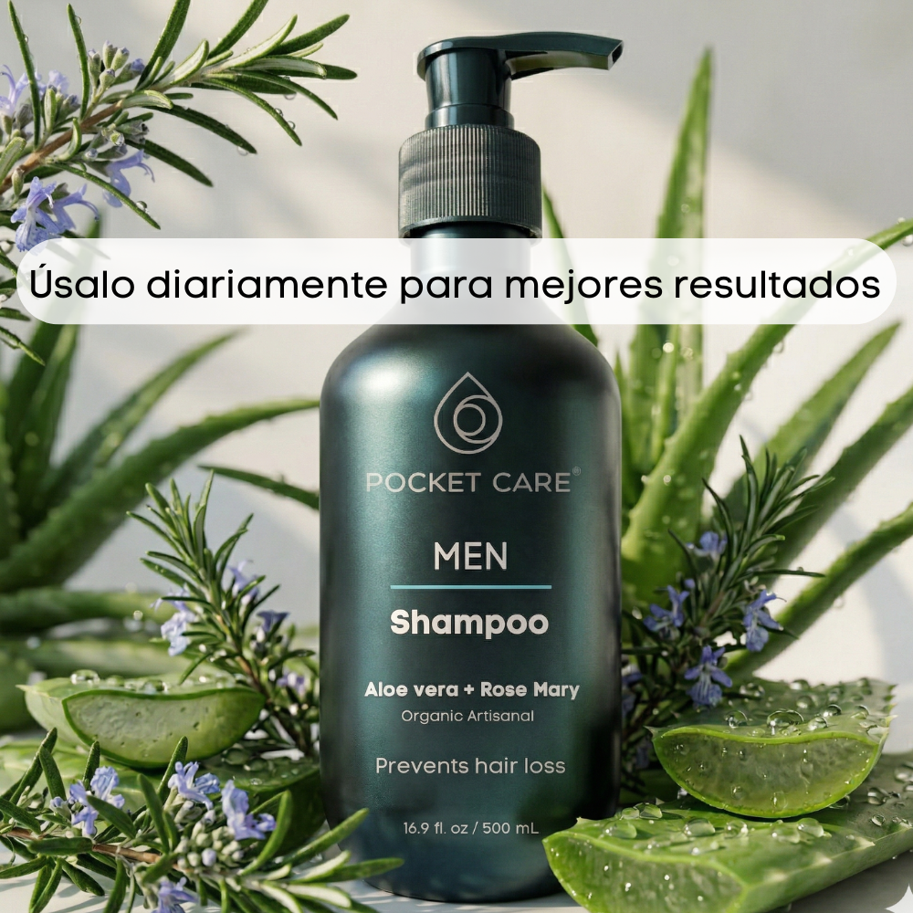 Kit con 2 Shampoos para Hombres 100% Natural y Orgánico | Fortalecedor Capilar con Aloe Vera, Romero, Jojoba y Ortiga | Control de Caída, Caspa y Exceso de Grasa | Aumenta Densidad y Brillo | Sin Sulfatos, Parabenos ni Químicos Agresivos | 500ml