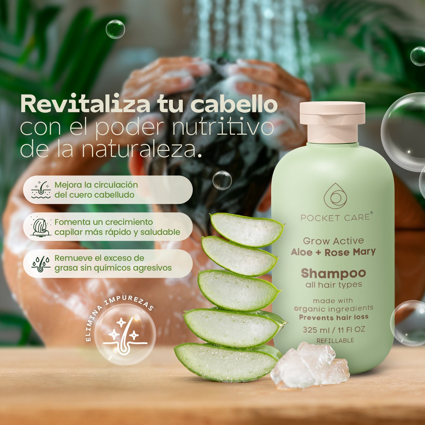 12 botellas Shampoo artesanal Orgánico Revitalizante de Sábila, Verbena, Romero y Espinosilla - Hidratación Profunda y Brillo Saludable 325ml