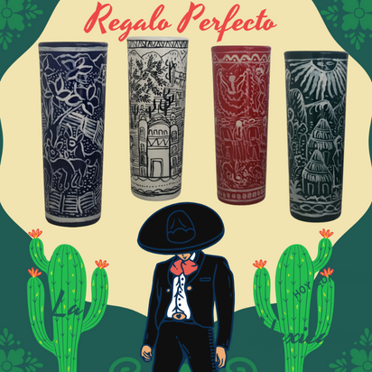 4 Vasos de Tequileros Pintados a Mano: El Toque Perfecto para tus Reuniones, Arte en Cada Sorbo: Vasos de Tequila Únicos y Hechos a Mano de cuatro colores diferentes