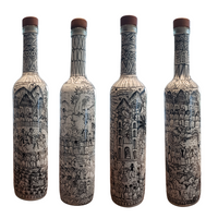 kit Decantador de tequila y 4 vasos tequileros pintados a mano, hermosas historias únicas, ideal para tequila, mezcal, sangrita, 2 onzas,