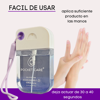 Pocket Care | KIT Desinfectante Spray - Sin Alcohol | 45ml - NEUTRO | Antibacterial Spray de Bolsillo Orgánico + REFILL 200ml | Sanitizante para Manos | Hand Sanitizer 100% Natural