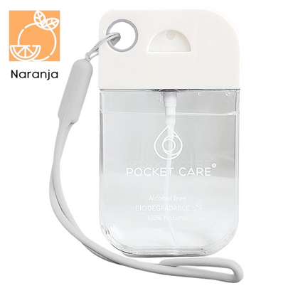 Pocket Care Naranja Citric Desinfectante Spray 45ml - con Liston Gris | Antibacterial Spray de Bolsillo Orgánico | Sanitizante para Manos y Superficies - Hand Sanitizer 100% Natural
