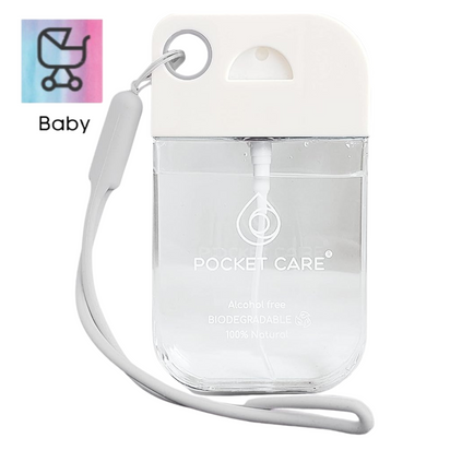 Pocket Care BABY Desinfectante Spray - Sin Alcohol 45ml Antibacterial Spray de Bolsillo Orgánico | Sanitizante para Manos - Hand Sanitizer | Aroma Bebé - 100% Natural.