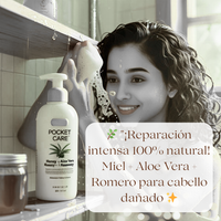 POCKETCARE - Shampoo Orgánico de Miel, Aloe Vera y Romero - Reparador Intenso para Cabello Dañado - Hidratación Natural, Anticaída y Crecimiento - Sin Sulfatos, Parabenos ni Siliconas - 100% Natural y Vegano 325ml
