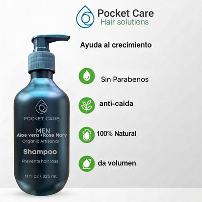 Kit con 2 Shampoos para Hombres 100% Natural y Orgánico | Fortalecedor Capilar con Aloe Vera, Romero, Jojoba y Ortiga | Control de Caída, Caspa y Exceso de Grasa | Aumenta Densidad y Brillo | Sin Sulfatos, Parabenos ni Químicos Agresivos | 325ml