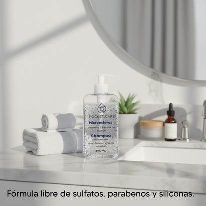 Shampoo Orgánico con Vitamina E antioxidantes y Aceite de Oliva– Microesferas Nutritivas, Brillo y Suavidad – Fórmula Libre de Sulfatos 300 ml