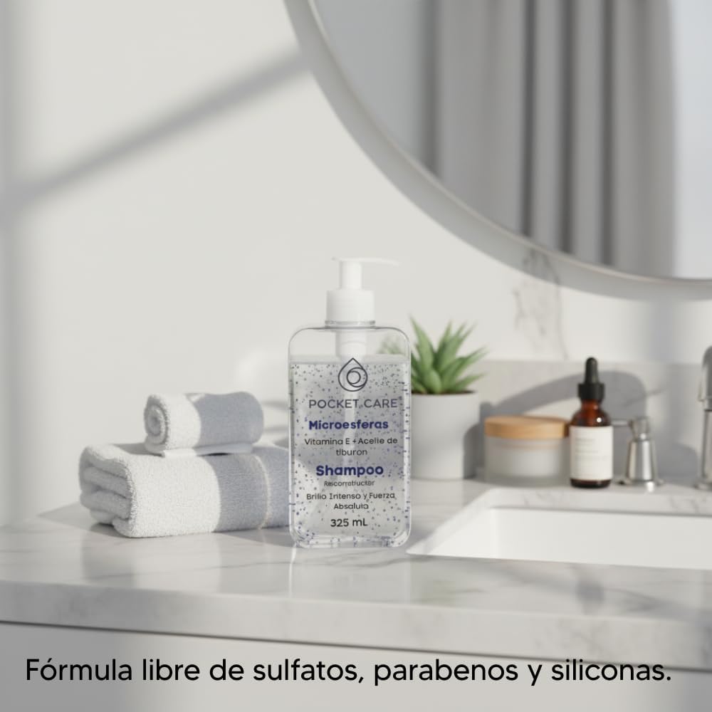 Shampoo Orgánico con Vitamina E antioxidantes y Aceite de Oliva– Microesferas Nutritivas, Brillo y Suavidad – Fórmula Libre de Sulfatos 300 ml