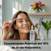 Serum Facial Ácido Hialurónico 10% Puro - Con Colágeno y Elastina - Hidrata, Reduce Arrugas y Líneas de Expresión - Antienvejecimiento - Vegano - 30 ml