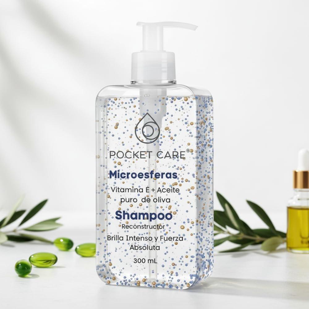 Shampoo Orgánico con Vitamina E antioxidantes y Aceite de Oliva– Microesferas Nutritivas, Brillo y Suavidad – Fórmula Libre de Sulfatos 300 ml