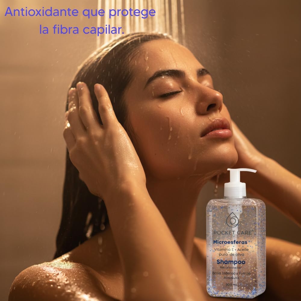 Shampoo Orgánico con Vitamina E antioxidantes y Aceite de Oliva– Microesferas Nutritivas, Brillo y Suavidad – Fórmula Libre de Sulfatos 300 ml