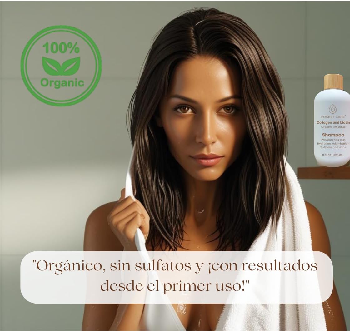Shampoo Revitalizante de Colágeno y Biotina orgánico sin sulfatos - Cabello Fuerte, Sano y Lleno de Vida 325ml