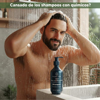 Kit con 2 Shampoos para Hombres 100% Natural y Orgánico | Fortalecedor Capilar con Aloe Vera, Romero, Jojoba y Ortiga | Control de Caída, Caspa y Exceso de Grasa | Aumenta Densidad y Brillo | Sin Sulfatos, Parabenos ni Químicos Agresivos | 325ml