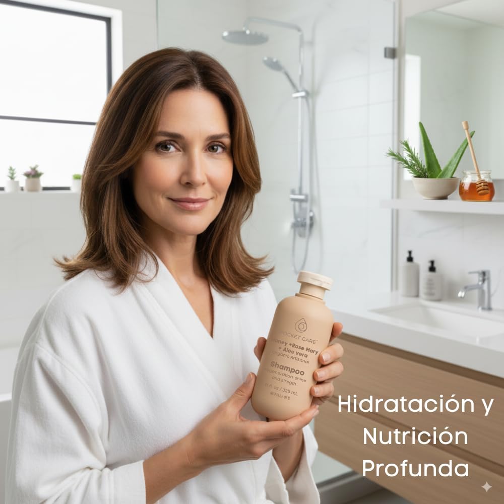 Kit con 2 Shampoos Orgánicos de Miel, Aloe Vera y Romero - Reparador Intenso para Cabello Dañado - Hidratación Natural, Anticaída y Crecimiento - Sin Sulfatos, Parabenos ni Siliconas - 100% Natural y Vegano 325ml