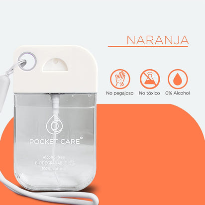 Pocket Care Naranja Citric Desinfectante Spray 45ml - con Liston Gris | Antibacterial Spray de Bolsillo Orgánico | Sanitizante para Manos y Superficies - Hand Sanitizer 100% Natural
