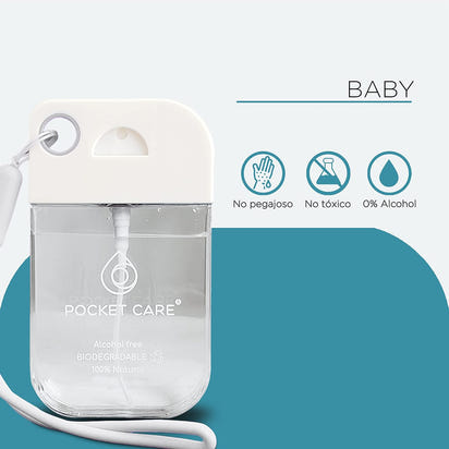 Pocket Care BABY Desinfectante Spray - Sin Alcohol 45ml Antibacterial Spray de Bolsillo Orgánico | Sanitizante para Manos - Hand Sanitizer | Aroma Bebé - 100% Natural.