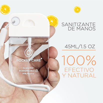 Pocket Care Naranja Citric Desinfectante Spray 45ml - con Liston Gris | Antibacterial Spray de Bolsillo Orgánico | Sanitizante para Manos y Superficies - Hand Sanitizer 100% Natural