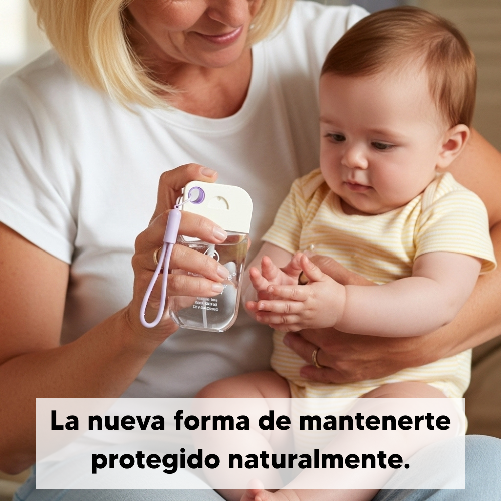 Protege tus manos SIN alcohol, SIN resequedad y SIN químicos agresivos - Spray antibacterial 100% natural que elimina el 99.9% de bacterias, cuida tu piel y cabe en tu bolsillo. (1 spray con 45 ml) 9 aromas disponibles