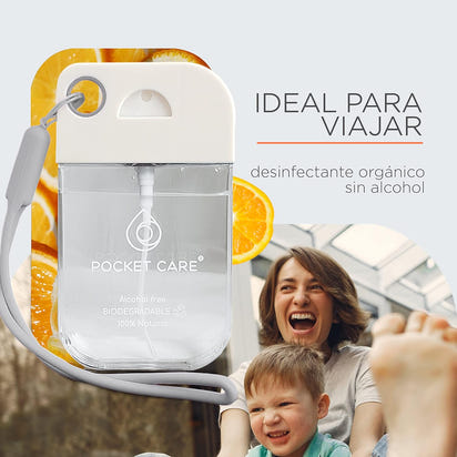Pocket Care Naranja Citric Desinfectante Spray 45ml - con Liston Gris | Antibacterial Spray de Bolsillo Orgánico | Sanitizante para Manos y Superficies - Hand Sanitizer 100% Natural