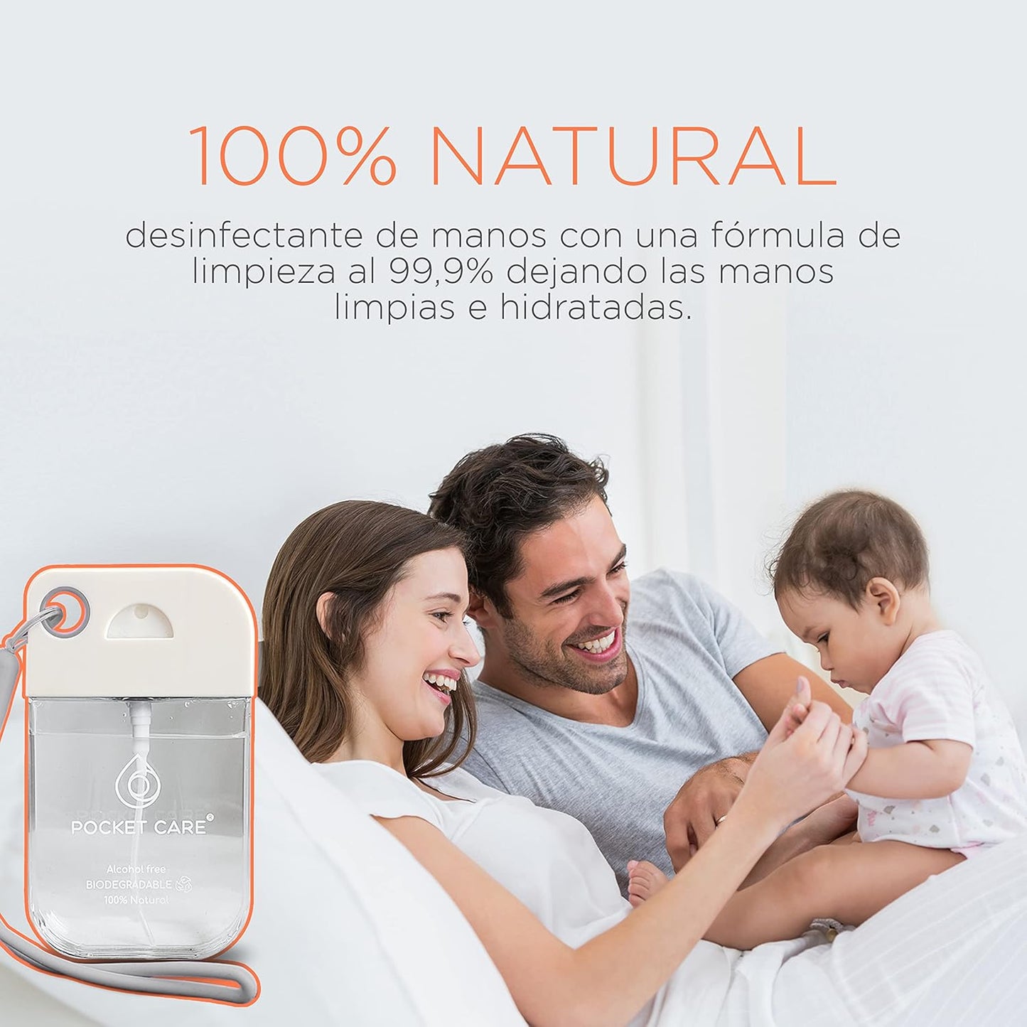 Pocket Care Naranja Citric Desinfectante Spray 45ml - con Liston Gris | Antibacterial Spray de Bolsillo Orgánico | Sanitizante para Manos y Superficies - Hand Sanitizer 100% Natural