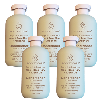 12 botellas Acondicionador de Cabello con Aceite de Argán, Manteca de Karité, Cacao y Sábila PocketCare Acondicionador para pelo, orgánico, 325ml