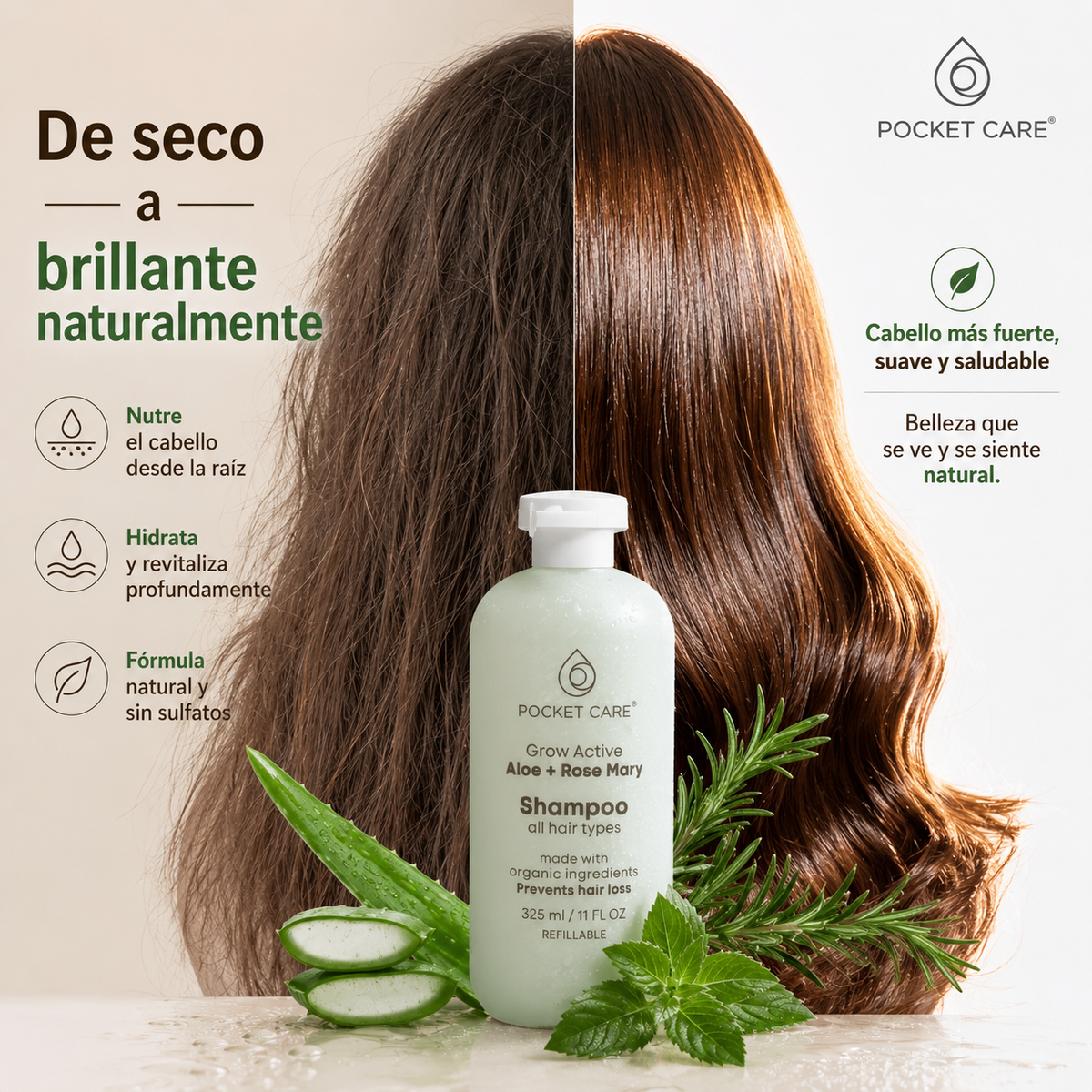 Kit Shampoo de Sábila 325ml + Refill 200ml | Pocket Care