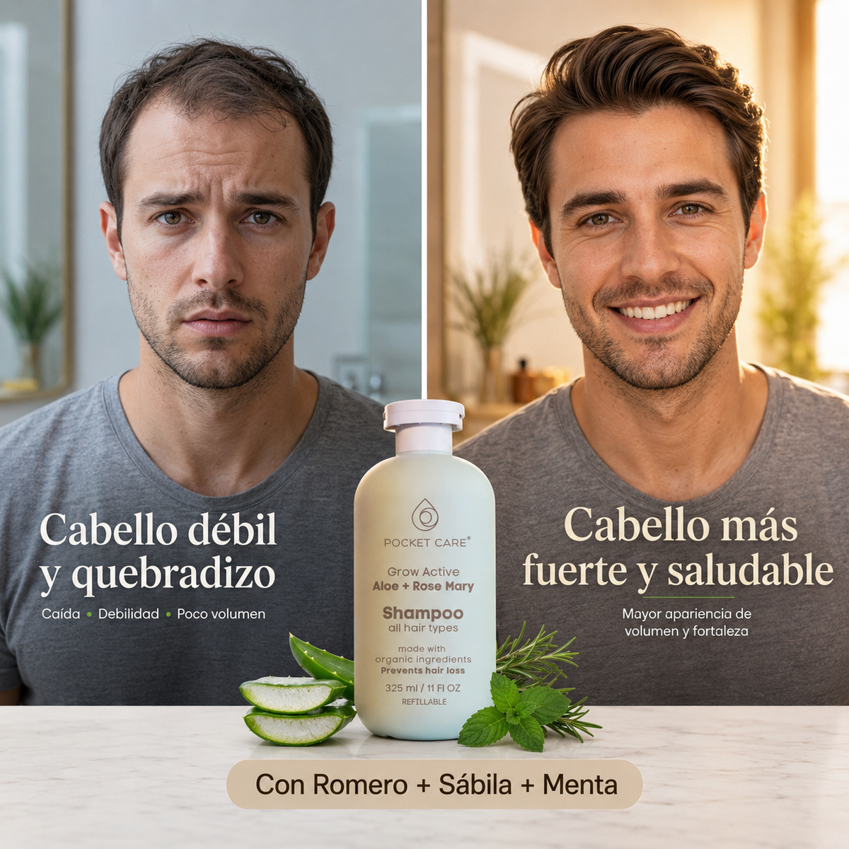 Kit Shampoo de Sábila 325ml + Refill 200ml | Pocket Care
