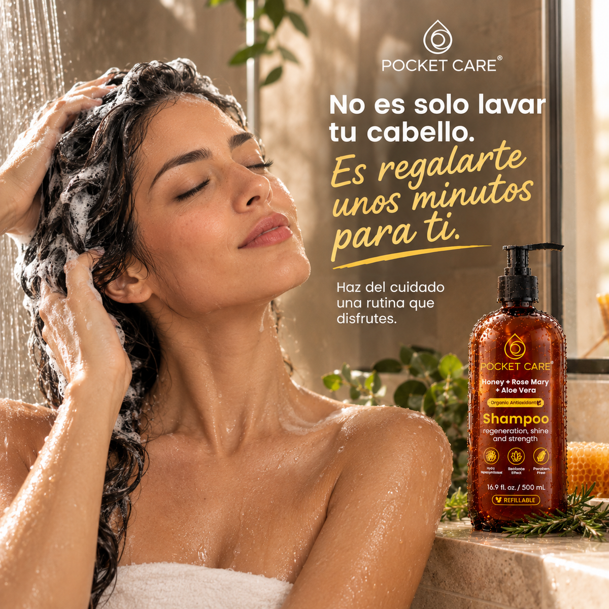 Shampoo para Cabello Seco o Maltratado — Nutrición y Suavidad con Miel, Sábila y Romero | Kit 2 × 500 ml