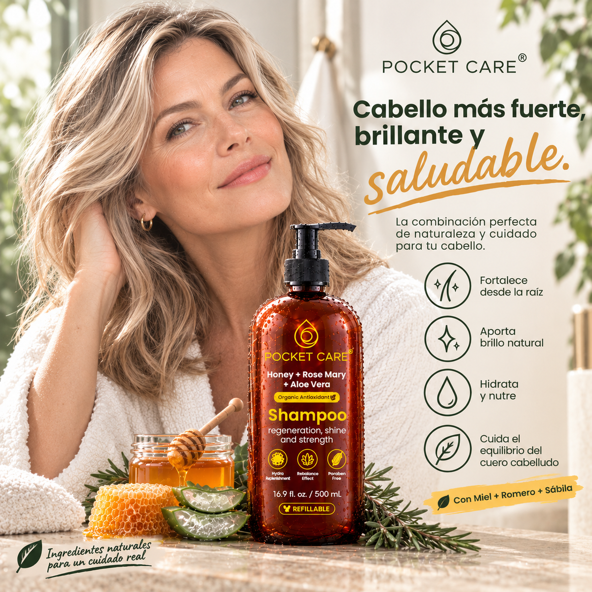 Shampoo para Cabello Seco o Maltratado — Nutrición y Suavidad con Miel, Sábila y Romero | Kit 2 × 500 ml