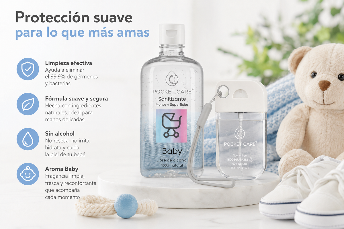 Kit Sanitizante Spray Sin Alcohol 45ml + Refill 250ml — Aroma Baby | Pocket Care