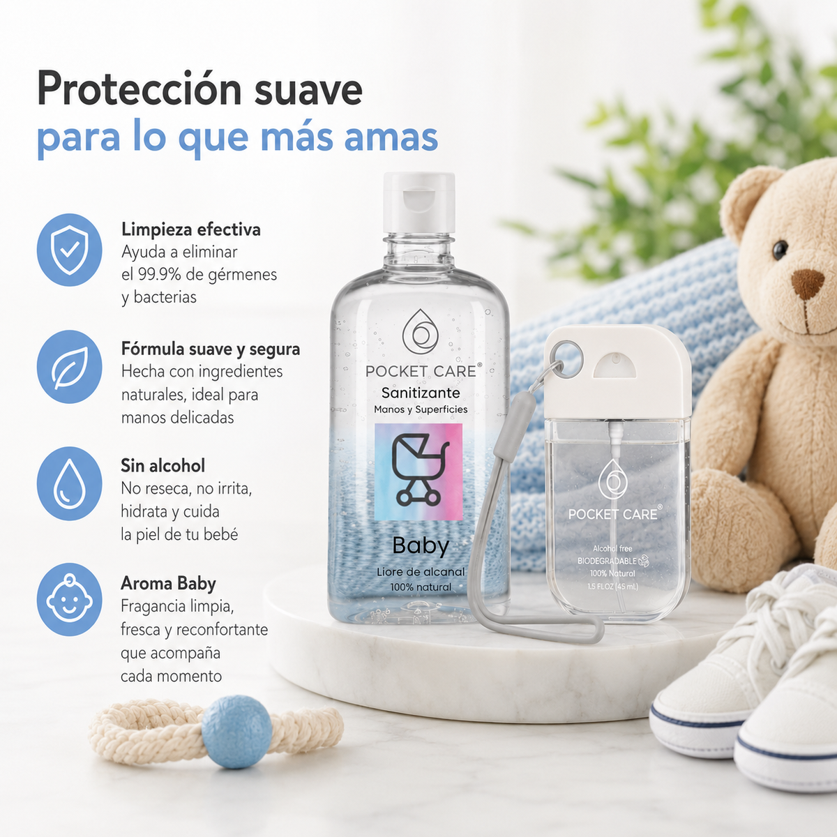 Kit Sanitizante Spray Sin Alcohol 45ml + Refill 250ml — Aroma Baby | Pocket Care