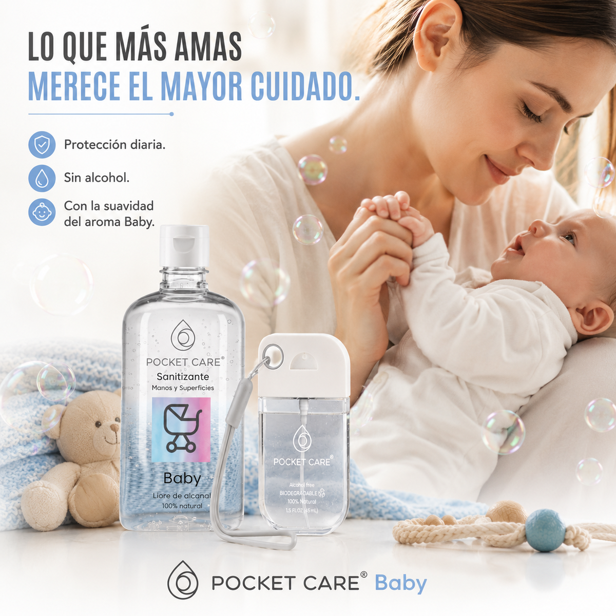Kit Sanitizante Spray Sin Alcohol 45ml + Refill 250ml — Aroma Baby | Pocket Care
