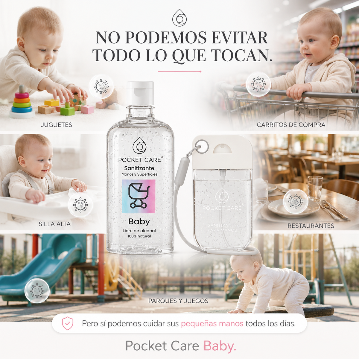 Kit Sanitizante Spray Sin Alcohol 45ml + Refill 250ml — Aroma Baby | Pocket Care
