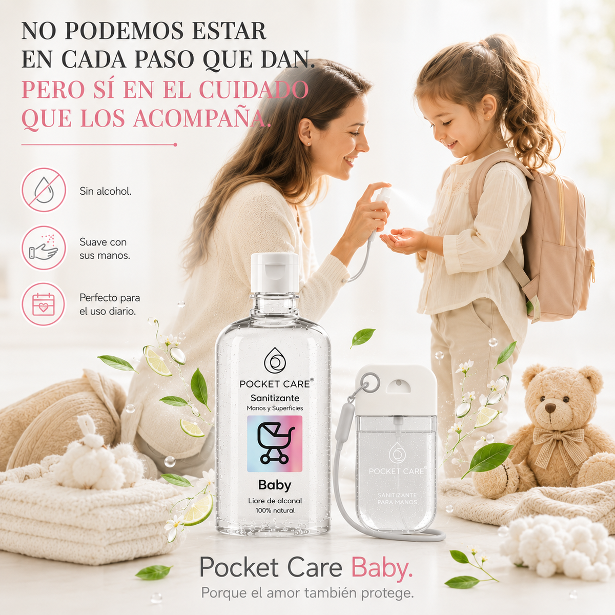 Kit Sanitizante Spray Sin Alcohol 45ml + Refill 250ml — Aroma Baby | Pocket Care