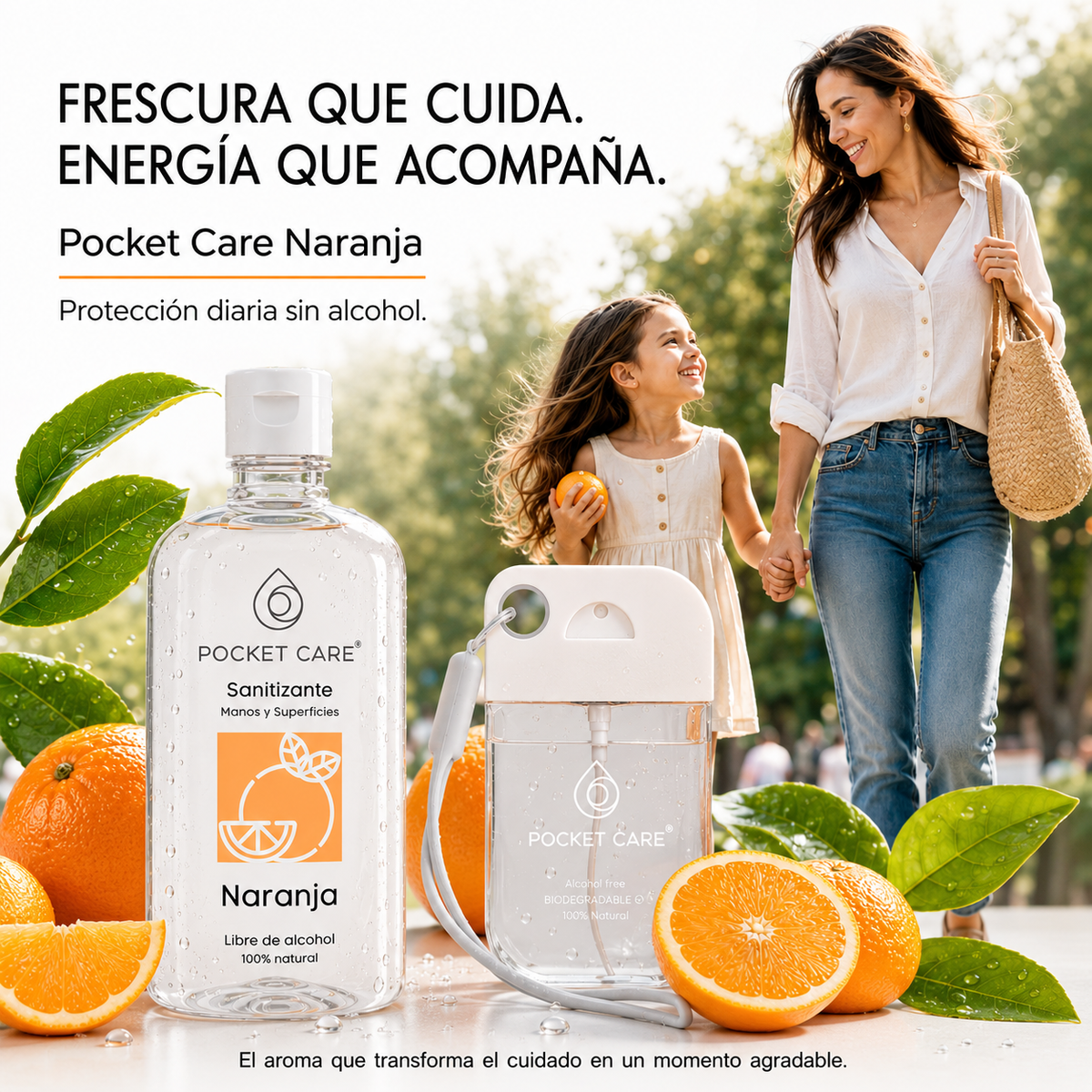 Kit Sanitizante Spray Sin Alcohol 45ml + Refill 250ml — Aroma Naranja | Pocket Care