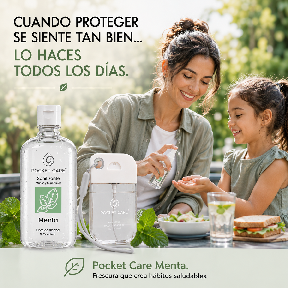 Kit Sanitizante Spray Sin Alcohol 50ml + Refill 250ml — Aroma Menta | Pocket Care