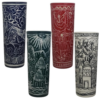 4 Vasos de Tequileros Pintados a Mano: El Toque Perfecto para tus Reuniones, Arte en Cada Sorbo: Vasos de Tequila Únicos y Hechos a Mano de cuatro colores diferentes