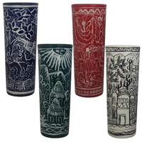 4 Vasos de Tequileros Pintados a Mano: El Toque Perfecto para tus Reuniones, Arte en Cada Sorbo: Vasos de Tequila Únicos y Hechos a Mano de cuatro colores diferentes