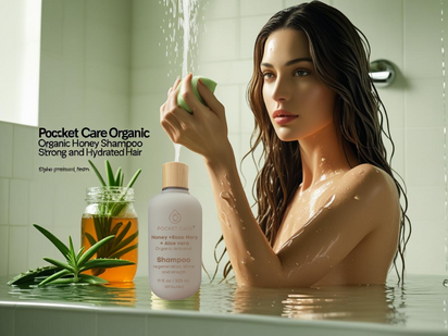 POCKETCARE - Shampoo Orgánico de Miel, Aloe Vera y Romero - Reparador Intenso para Cabello Dañado - Hidratación Natural, Anticaída y Crecimiento - Sin Sulfatos, Parabenos ni Siliconas - 100% Natural y Vegano 325ml