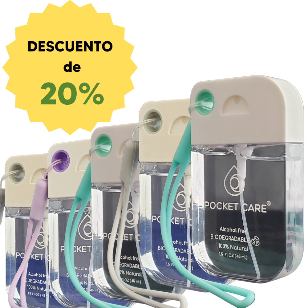 Kit Desinfectante con 5 Spray orgánico - Sin Alcohol 45ml  Antibacterial Spray de Bolsillo Orgánico | Sanitizante para Manos - Hand Sanitizer |  100% Natural
