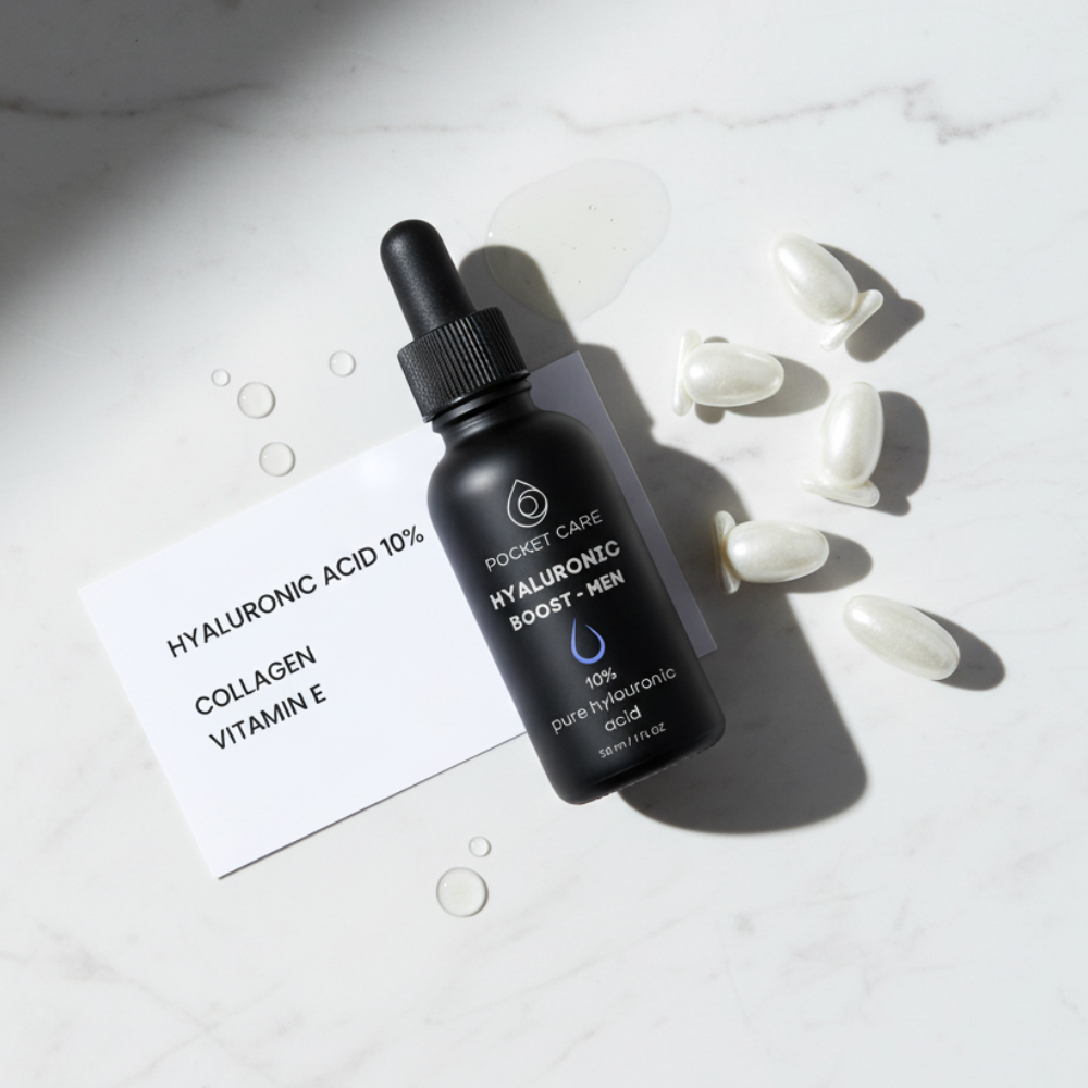 Suero Facial para Hombre - Ácido Hialurónico 10% Puro - Hidratación Profunda y Antiedad - Reduce Arrugas y Líneas de Expresión - Con Colágeno y Vitamina E - Textura Ligera No Grasa - 30 ml