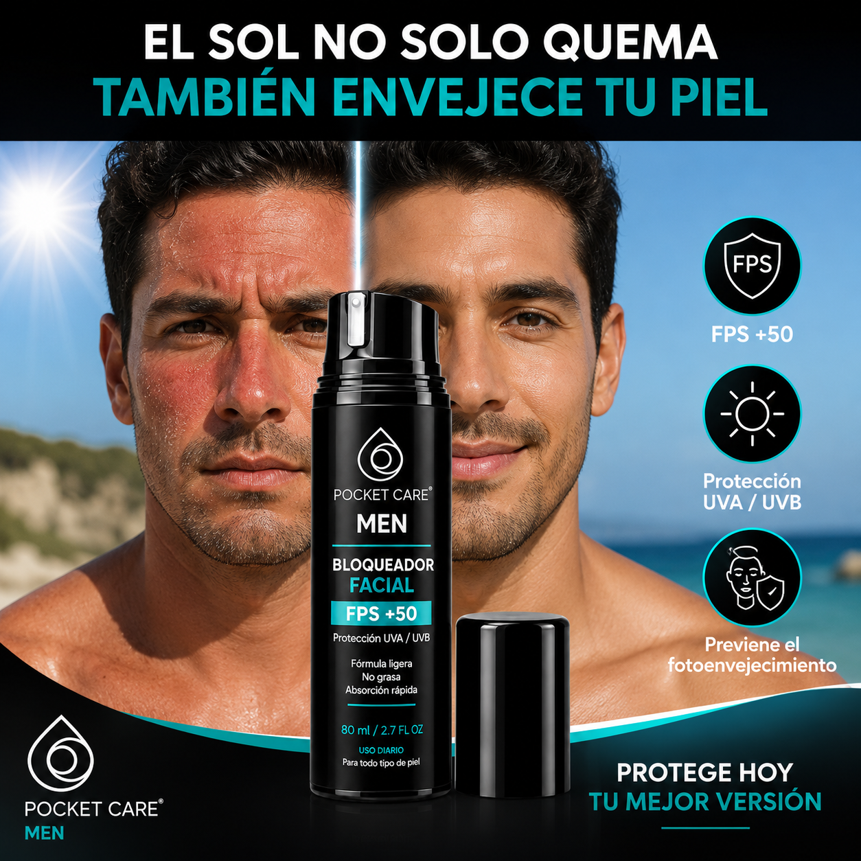 Bloqueador Solar Hombre FPS 50 Biodegradable | Pocket Care