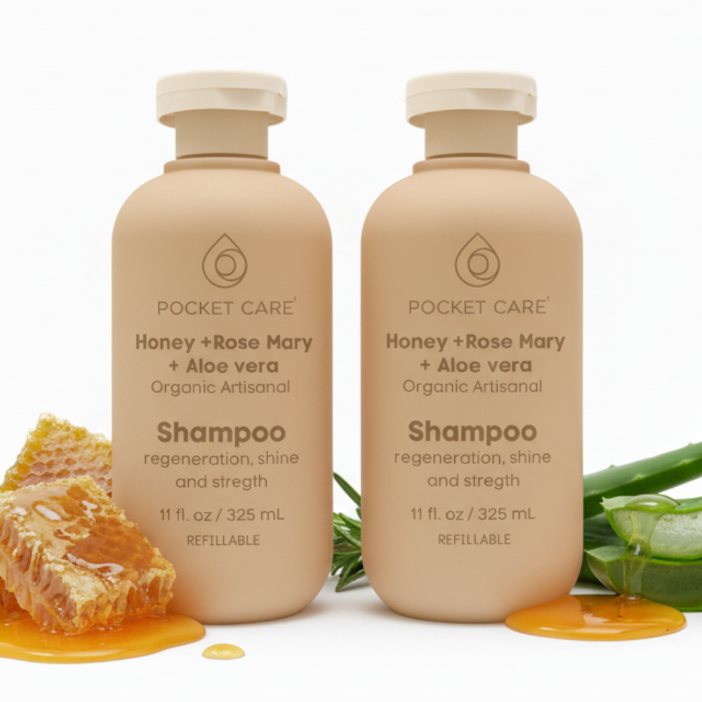 Kit con 2 Shampoos Orgánicos de Miel, Aloe Vera y Romero - Reparador Intenso para Cabello Dañado - Hidratación Natural, Anticaída y Crecimiento - Sin Sulfatos, Parabenos ni Siliconas - 100% Natural y Vegano 325ml