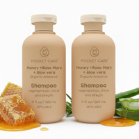 Kit con 2 Shampoos Orgánicos de Miel, Aloe Vera y Romero - Reparador Intenso para Cabello Dañado - Hidratación Natural, Anticaída y Crecimiento - Sin Sulfatos, Parabenos ni Siliconas - 100% Natural y Vegano 325ml