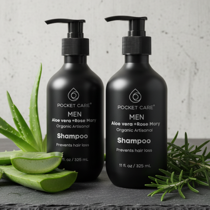Kit con 2 Shampoos para Hombres 100% Natural y Orgánico | Fortalecedor Capilar con Aloe Vera, Romero, Jojoba y Ortiga | Control de Caída, Caspa y Exceso de Grasa | Aumenta Densidad y Brillo | Sin Sulfatos, Parabenos ni Químicos Agresivos | 325ml